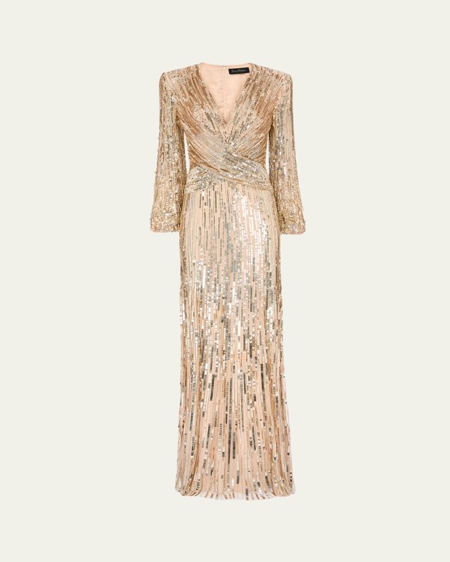 Cosmos Sequined Strong-Shoulder Gown